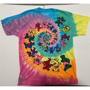 Liquid blue Grateful Dead dancing spiral bears graphic t shirt tie dye L band